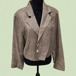 Vintage Orvis Cropped Blazer Tan Linen Blend Jacket Women's Classic Size Medium